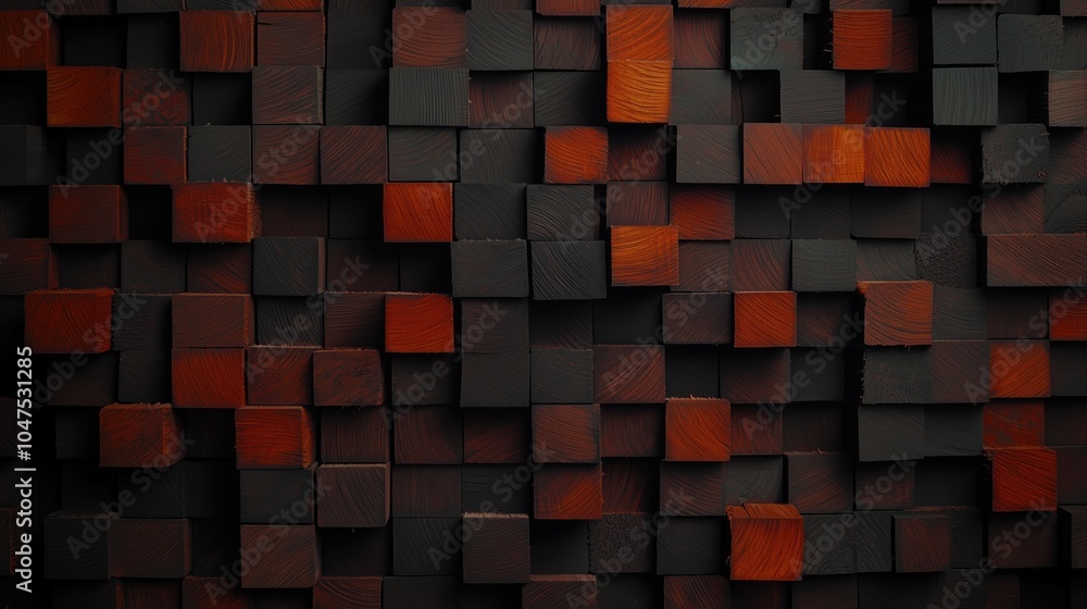 Poster black and red background with wooden blocks. the blocks are arranged in a way that creates a sense o