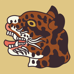 Head of a jaguar or ocelot. Feline portrait. Indigenous Native American design from Mexican codex. Ethnic animal art of Aztec or Mixtec Indians. © Olena