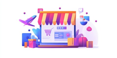 Fototapeta premium Selling products or services online using websites, social media, search engines, and email. This includes strategies like search engine optimization (SEO) and pay-per-click (PPC) advertising.