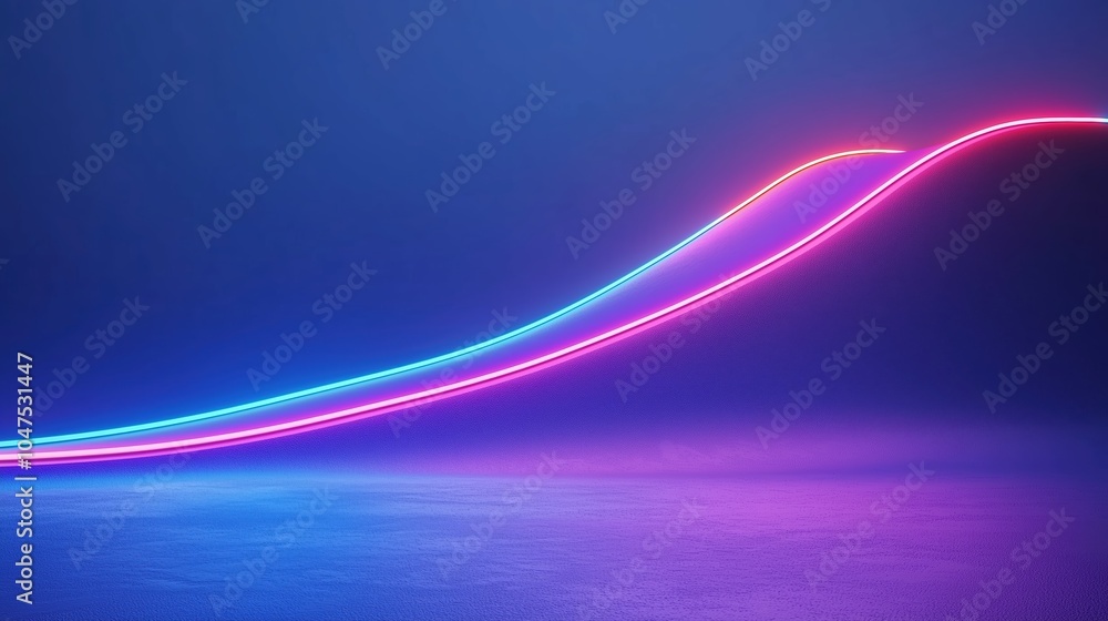 Poster blue and purple background with a red line that is curving. the line is lit up and he is moving