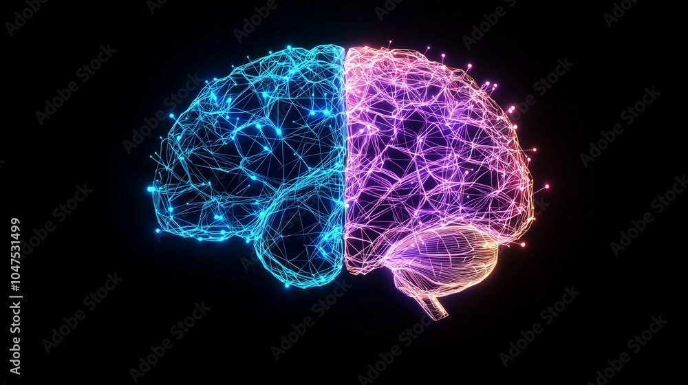 Poster digital 3d rendering of human brain with neural connections