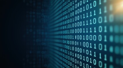 Blue and white image of binary code. The image is of a computer screen displaying a series of 1s and 0s. The code appears to be a series of numbers and letters