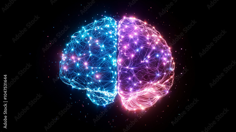 Poster digital 3d rendering of human brain with neural connections