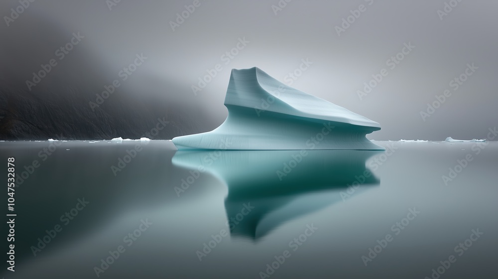 Poster large ice block is floating in the water. the ice block is surrounded by a calm body of water. the i
