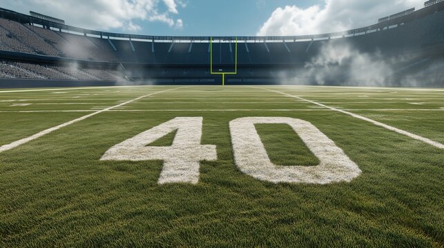A football field with a white number 40 on it