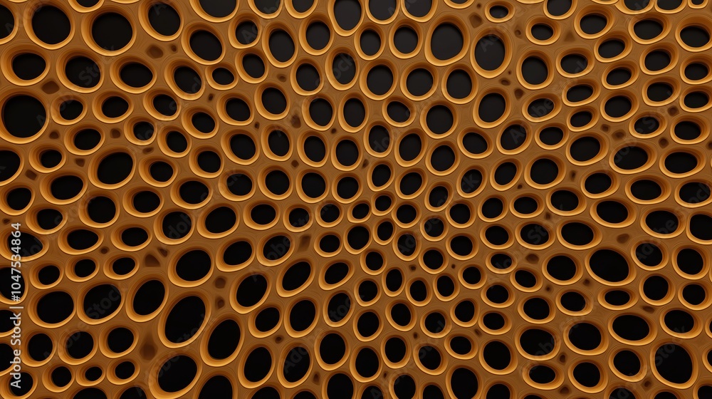 Poster the image is a close up of a pattern of brown circles. the circles are arranged in a way that create