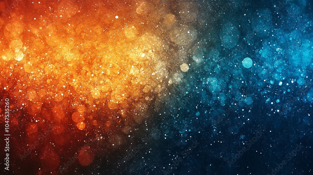 Poster a vibrant gradient of orange and blue hues with sparkling bokeh effects, creating a visually stunnin