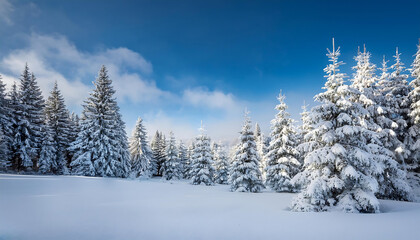 Fototapeta premium Snow covered trees create a serene winter wonderland background for an enchanting Chris_1(568)