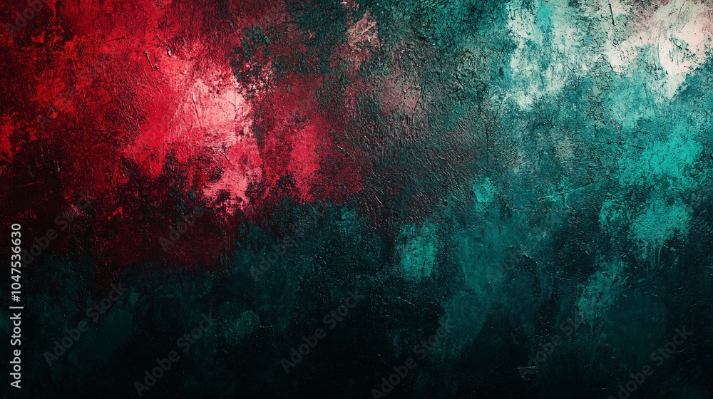 Poster a vibrant abstract texture featuring dynamic red and teal colors, creating a visually captivating ba