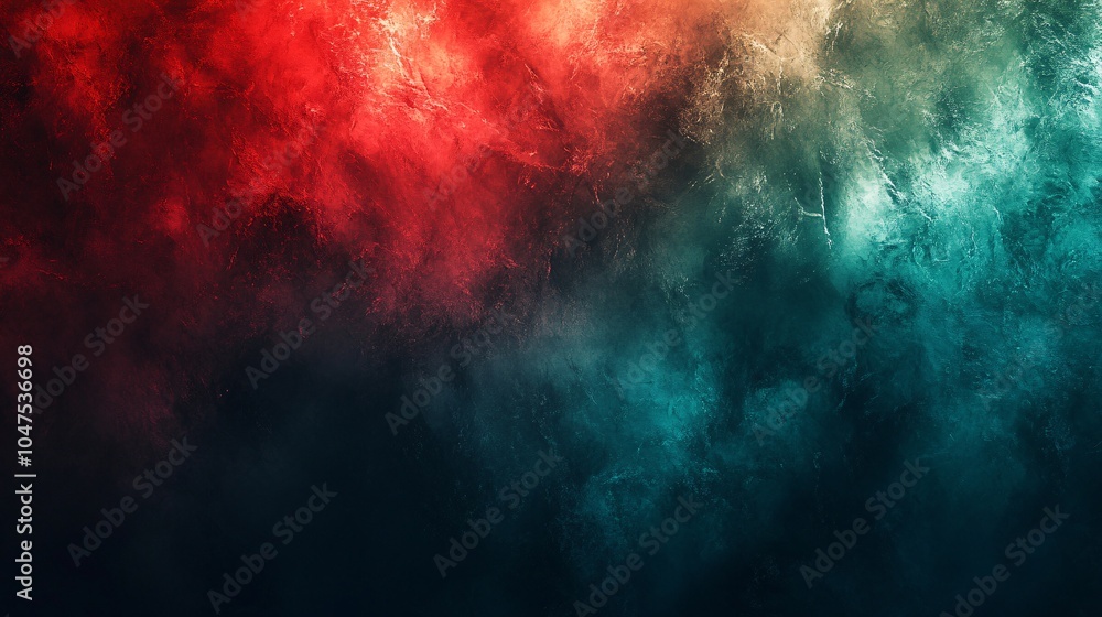 Poster a vibrant abstract background featuring blended colors of red, teal, and hints of gold, creating a d