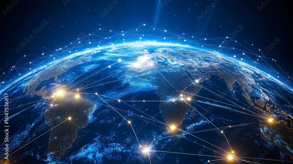 Aufkleber a vivid representation of earth with glowing connections and data points, illustrating the interconn