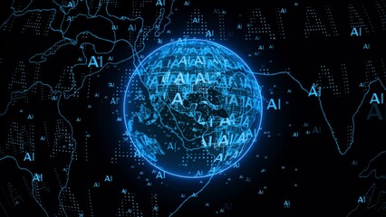 rotated AI glowing blue globe