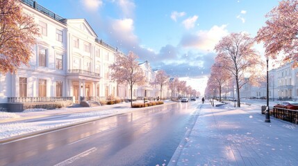 Obraz premium Blooming Trees in Spring on City Street