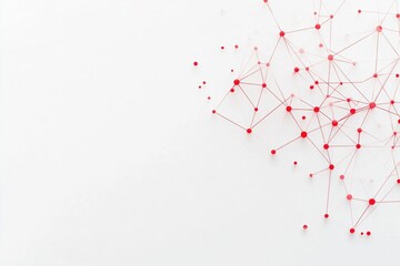 A white background with red lines and dots