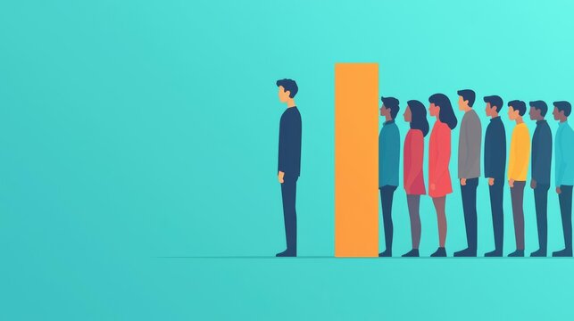 An illustration of a person standing out from a diverse line of individuals, symbolizing uniqueness and individuality in society.