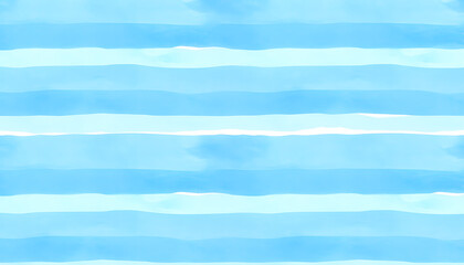 Fototapeta premium Seamless pattern with watercolor horizontal light blue stripes on white background.Summer texture for fabrics,textile,interior,package,marine design.Breton t-shirt imitation,sailor shirt texture iso