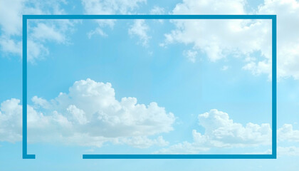 Naklejka premium Blue sky with fluffy white clouds framed in turquoise with copy space
