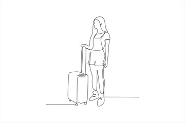 A minimalist line drawing of a person standing with a suitcase, symbolizing travel and adventure.