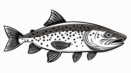Brown trout illustration showing detailed features of the fish, perfect for an educational resource or nature-themed project