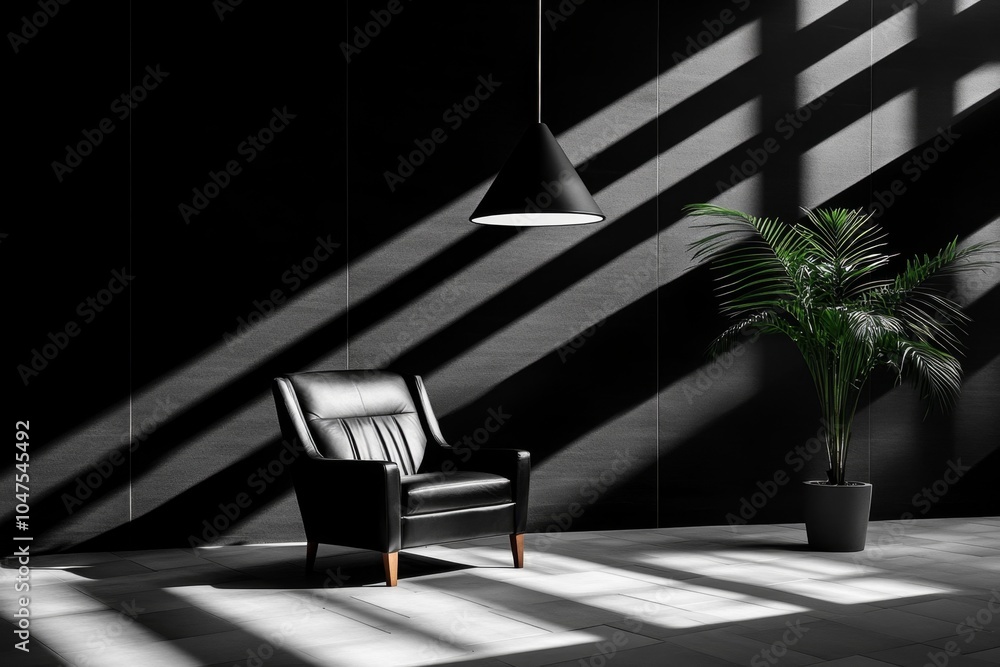 Poster abstract minimalist depiction of a communal lounge with simple lines representing furniture and ligh