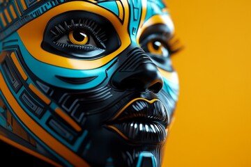 Minimalist depiction of a tribal mask, with clean lines and bold shapes, capturing the essence of African cultural heritage and symbolism, showing tradition and artistry