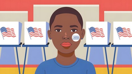 Young Voter with &ldquo;I Voted&rdquo; Sticker