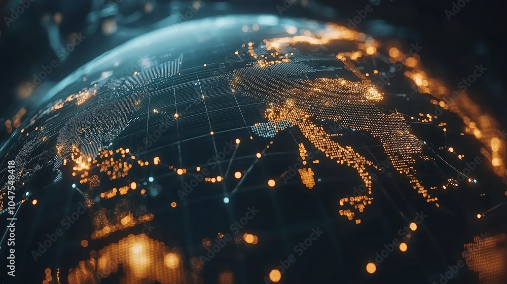 Poster digital hologram of globe with interconnecting networks