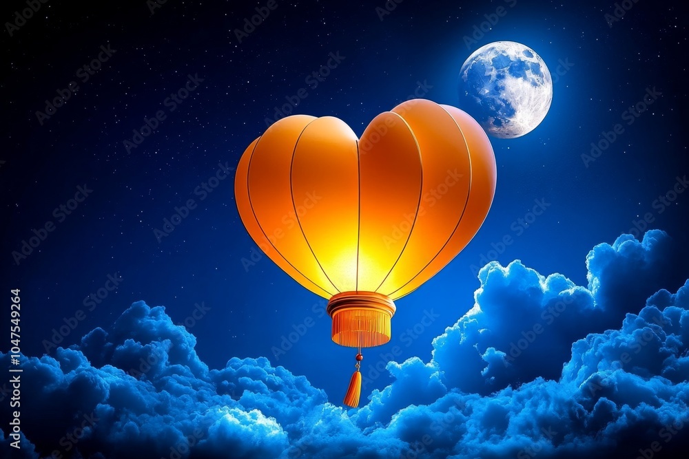 Aufkleber simple geometric design of a chinese lantern floating in the night sky, representing the symbolism o
