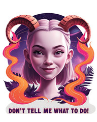 Aries Astrological zodiac horoscope illustration sign as a portrait beautiful girl with long hair and Horn.