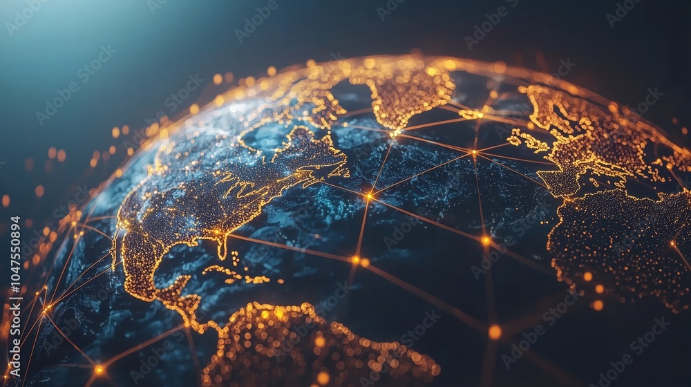 Poster digital hologram of globe with interconnecting lines