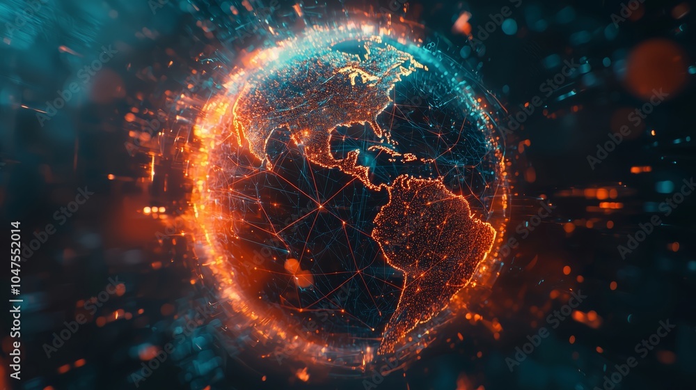 Poster digital hologram globe with interconnecting lines