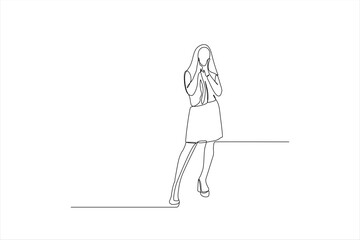 A minimalist line drawing of a woman in a dress, expressing a contemplative or emotional moment.