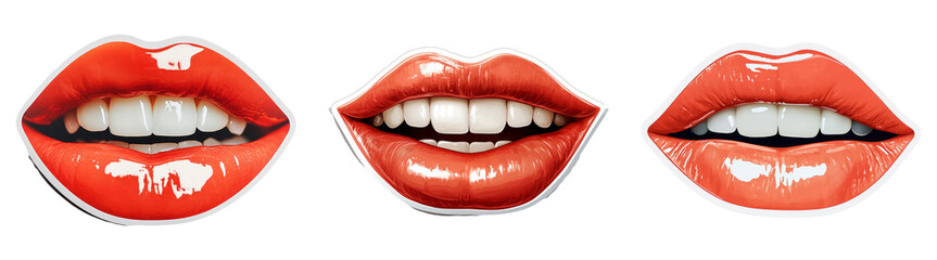 Lips in different styles isolated on transparent PNG background perfect for beauty ads or pop-art themed designs.