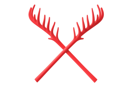 A vibrant red design featuring intricately crossed antler shapes, suitable for various creative projects, isolated on white background