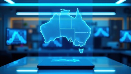 Close-Up of 3D Holographic Australia Map in Lab