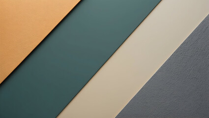 Textured leather panels in warm and cool tones create visually appealing composition. contrasting colors of tan, green, beige, and gray add depth and interest to design