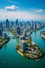 Aerial View of City Skyline at Dusk