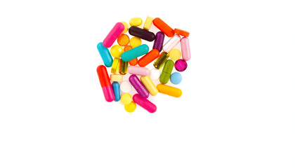 Human Head Silhouette Filled with Various Colorful Pills isolated with white highlights, png