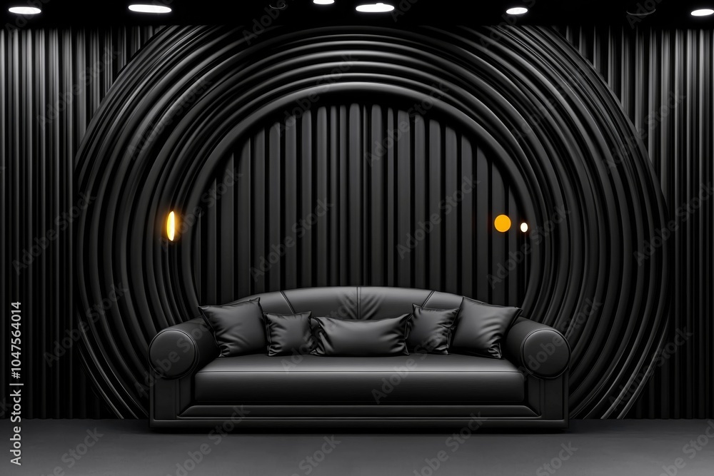 Poster abstract minimalist depiction of a communal lounge with simple lines representing furniture and ligh