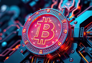 Fototapeta premium Illuminated bitcoin cryptocurrency concept