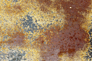 rusty surface close up, top view, shabby, worn, damaged iron wall