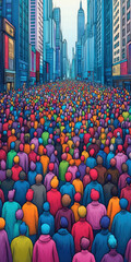 Fototapeta premium Vibrant Crowd Gathering in a Bustling Cityscape, Phone Wallpaper