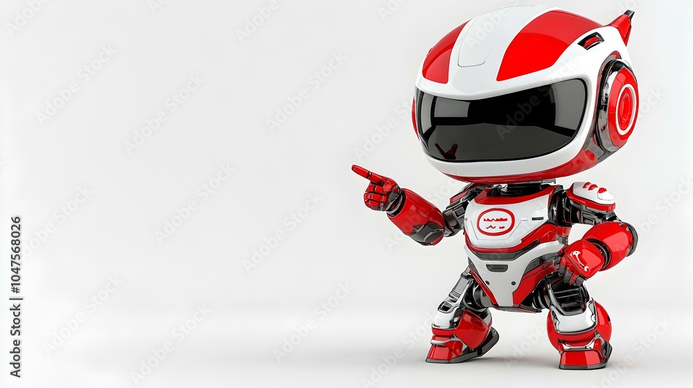 Poster 3d robot character gesturing sideways, a futuristic robot stands confidently, pointing to the side, 