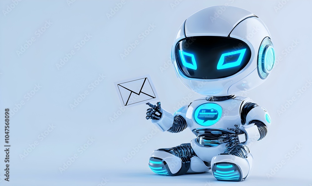 Aufkleber digital messenger, a 3d robot character with a sleek design, conveying a vibrant digital message in 