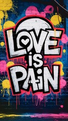 Obraz premium Colorful Graffiti Mural with 'Life is Love' Message on Urban Brick Wall