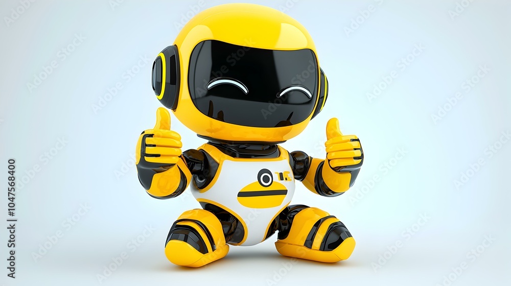 Aufkleber 3d robot with thumbs-up in dynamic pose, a vibrant metallic figure exuding positivity and energy, sh