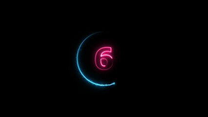 Abstract glowing neon light countdown magenta red 4k illustration. countdown icon royal blue color circle on black background.