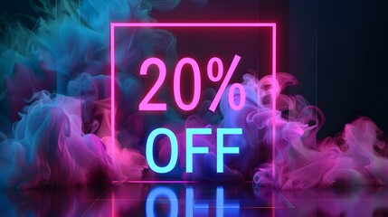 Glowing Multicolor '20% OFF' Neon Sign in a Luxurious Setting