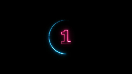 Abstract glowing neon light countdown magenta red 4k illustration. countdown icon royal blue color circle on black background.