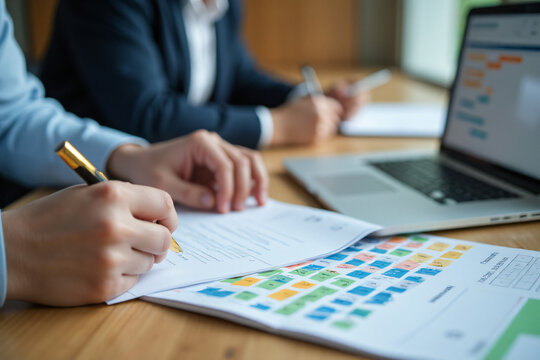 managers plan projects laptops calendars stay organized meet deadlines efficiently every day